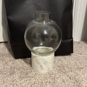 Clear Glass Globe Vase with Marble-Effect Base - Minimal Home Accent